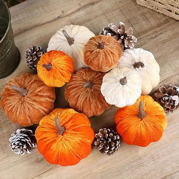Halloween Dekoration Flonel - Kunstigt Græskar 6 cm Beige - MLBQ