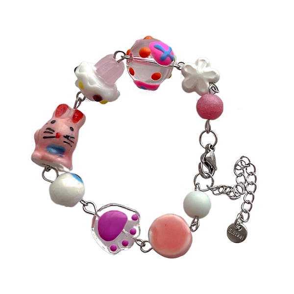 Cute Rabbit Elk Charm Bracelets Wristband Adjustable Bangle Jewelry（Pink bunny）