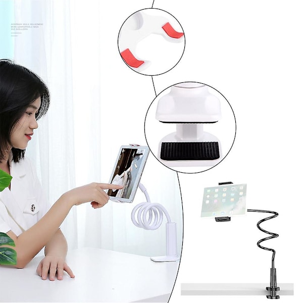 Universal Lazy Mobiltelefon Svanehals Stativ Holder Fleksibel Seng Bord Bord Klemme（Hvid）