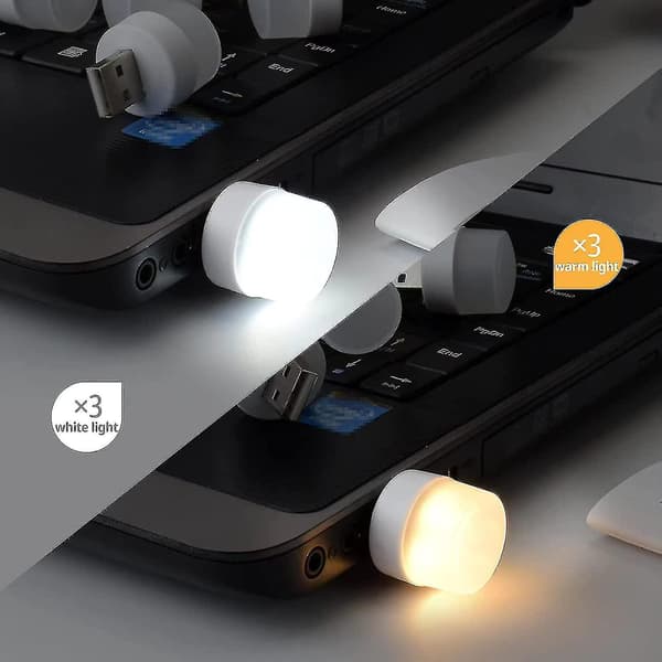 6 stk. USB-plugglampe USB-nattlys Mini USB LED-lys USB-stemningslys Liten rund nattlys