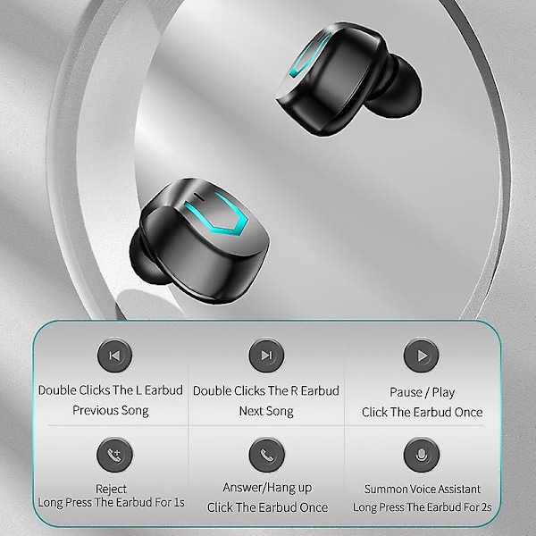 Tws trådløse Bluetooth-øretelefoner Sport løping In-ear headset Berøringskontroll Håndfri ørepropper Støydempende hodetelefoner med mikrofon og 2000mah lading
