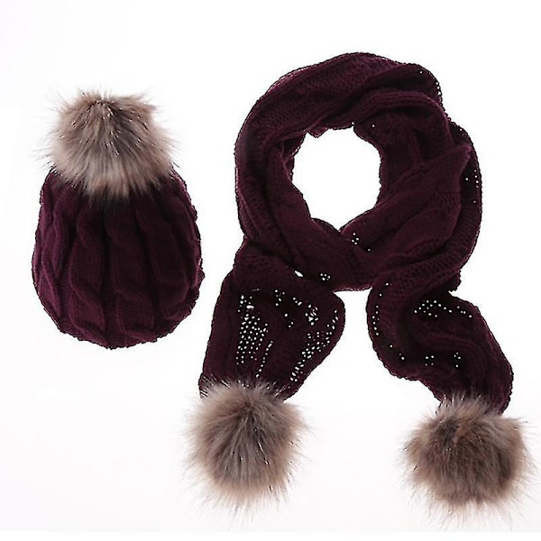 Dam vinter varm stickad mössa halsduk set (Style4)
