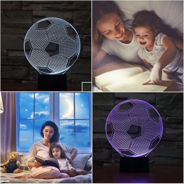 3D optisk illusionslampe LED natlys fodboldmodel, touch bordlampe husdekoration