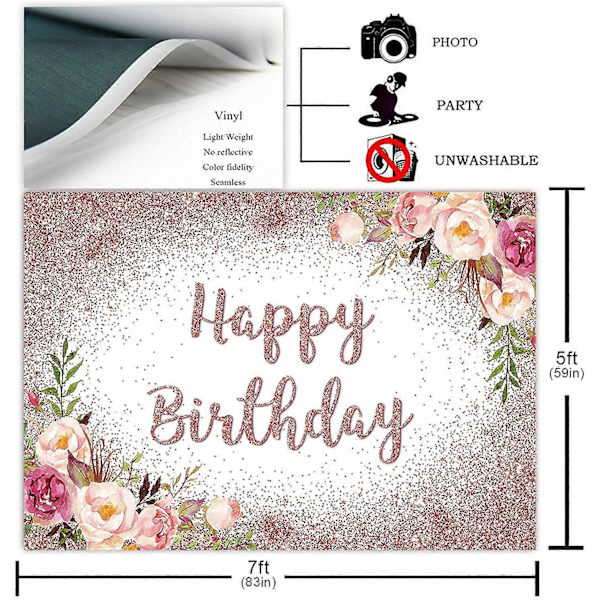 Roséguld Födelsedag Bakgrund för Flickor Kvinnor Grattis På Födelsedagen Fest Fotografi Bakgrund Blush Rosa Blommig Roséguld Glitter Konfetti B-Day Dekoration