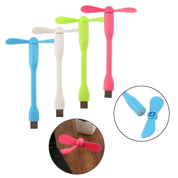 Kreativ USB-vifte fleksibel bærbar minivifte og USB LED-lyspære for Power Bank & Notebook & Datamaskin sommergadget (blå lampe)