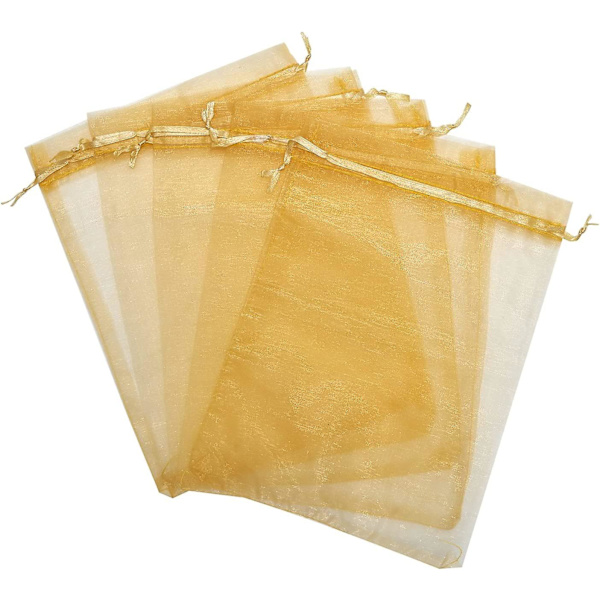50 stk. 8 x 12 tommer gennemsigtig organza gavepose med snøre til smykker, fest og bryllup
