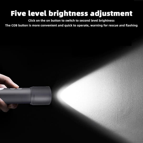 Tehokas LED-taskulamppu, USB-lataus, teleskooppinen zoom-taskulamppu retkeilyyn (harmaa)
