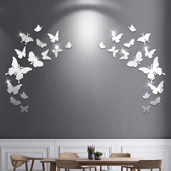 25 x Butterfly Combination 3D Speil Vegg Klistremerker Hjem Innredning (Akryl)