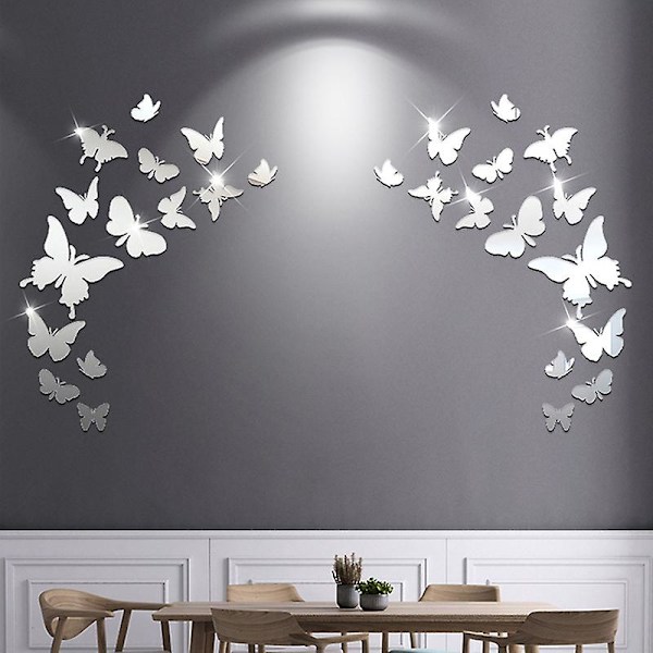 25 x Butterfly Kombination 3D Spejl Vægklistermærker Hjem Indretning (Akryl)