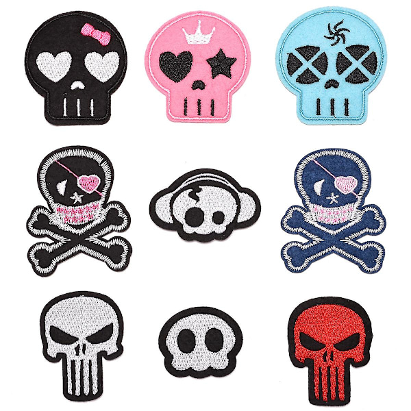 Dww-9 Fashion Skull -kirjontamerkit, kirjotut appliikki-tarrat, ompelumerkit ja merkit kangaskorjausmerkit vaatteille