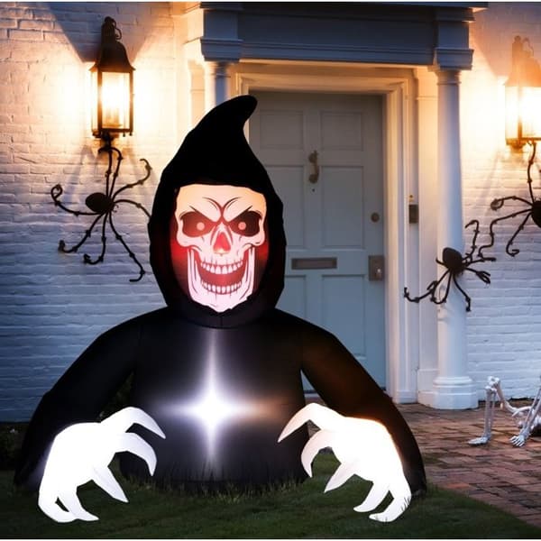 Sensenmann LED oppustelig Halloween-dekoration med blæser til haven, lavet af sort polyester, 190 × 115 × 180 cm