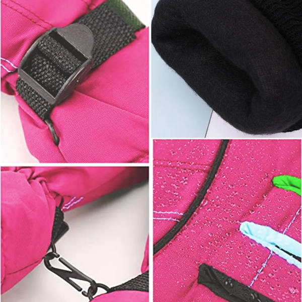 Vattentäta vinterhandskar för barn, tjocka, varma, vindtåliga, rosa