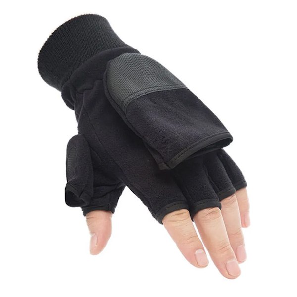 Vinterhandskar Fingerless Vantar Dam Fingerless Handskar Fingerless Handskar Handskar med vikbara fingertoppar (Svart, S)