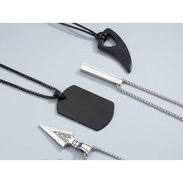 Halsband för män, 4 st Svart och silverfärgat halsband i rostfritt stål, Hängsmycke halsband för män, 40-60 cm kedja (Formstil)