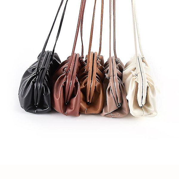 Messenger Bag Kvinnor Cloud Bag Mjukt Läder Dumpling Enstaka Snedställda Handväskor（Vit）