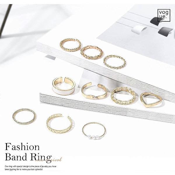 Knuckle Ring Set i Guld, Stapelbara Fingerringar, Pärla, Midi Storlek, Knuckle Ring Set för Kvinnor och Flickor, 10 Stycken