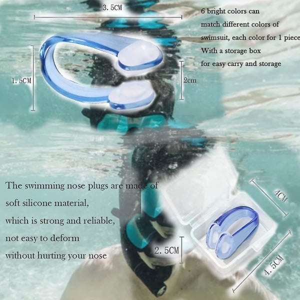 6st simnäsklämma Silikon näsklämma med case Hybrid träningsutrustning 6 färger näsklämma Pool badskydd för barn och vuxna nybörjare