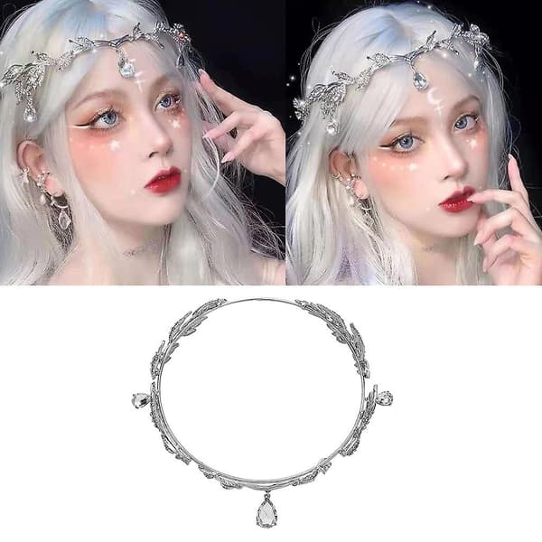 Bryllup Brud Pannebånd Tiara Hodebånd Krystall Blad Hårbånd Fe Smykker Krone