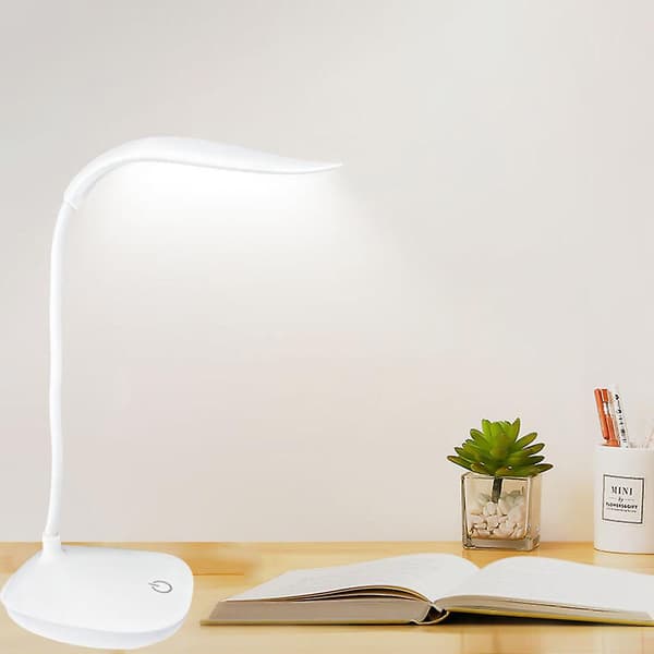 LED-bordlampe med øyebeskyttelse og berøringsknapp, multifunksjonell og stilig skrivebordslampe for hjem og soverom (hvit)