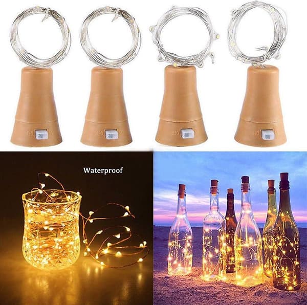 Solcelled Landskabslys Sol Prop Vin Flaske Fe Lys Have Have Gade Dekorative Lys (Transparent)