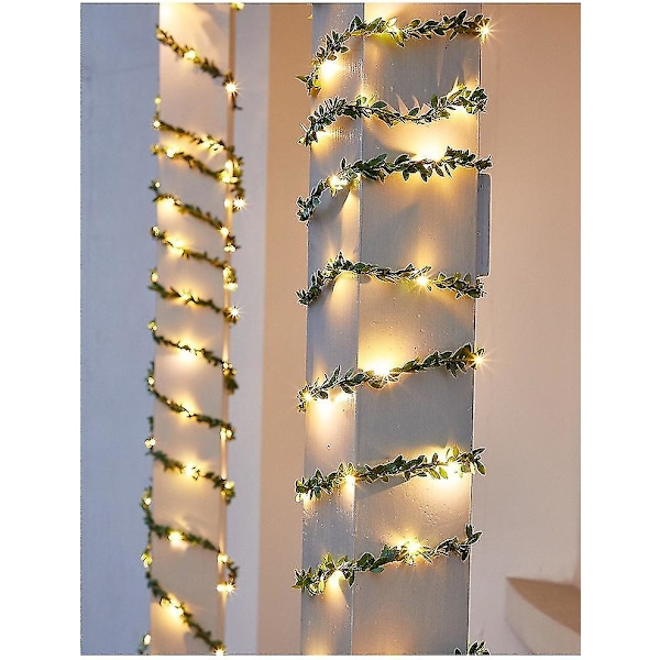 20 LED konstgjord grön blad rottingirlang ljusslinga vinranka LED koppartråd dekor solcellsdriven-6,6ft-sol