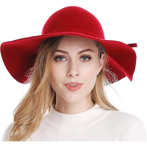 Kvinnors bredbrättad ullband floppy hatt