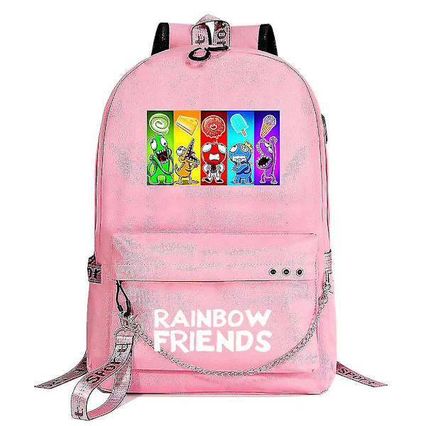 Rainbow Friend Fashion Jernkæde Oxford Klud Taske Skole Taske Vandtæt Student Skole Taske Åndbar S（pink）