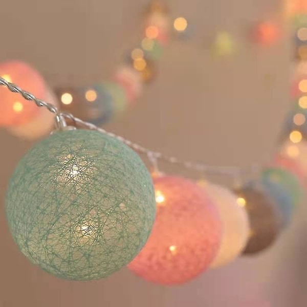 20 LED-bomullsbollar Globe String Fairy Lights Sovrum Bröllop Jul Fest Dekor