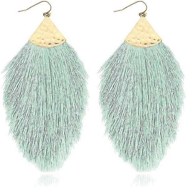 Bohemian Silky Thread Fan Fringe Tassel Statement Earrings - Lightweight Strand Feather Shape Dangles For Women Girls