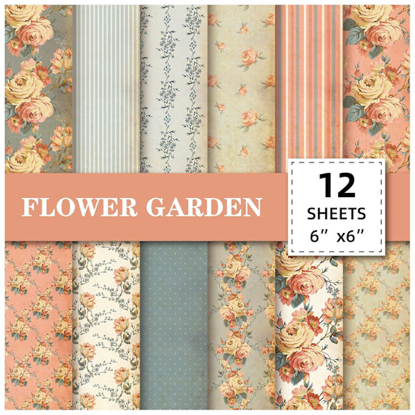 12 ark/förpackning nytt material papper handkonto dekorativt papper diy mönster bakgrundspapper blommönster kortpapper