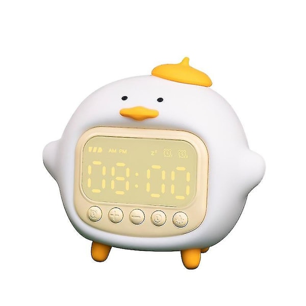 Hug Duck Vækkeur Nattelys Med Tid Børns Opladning Kreativt Elektronisk Ur Til Studerende（Hvid）