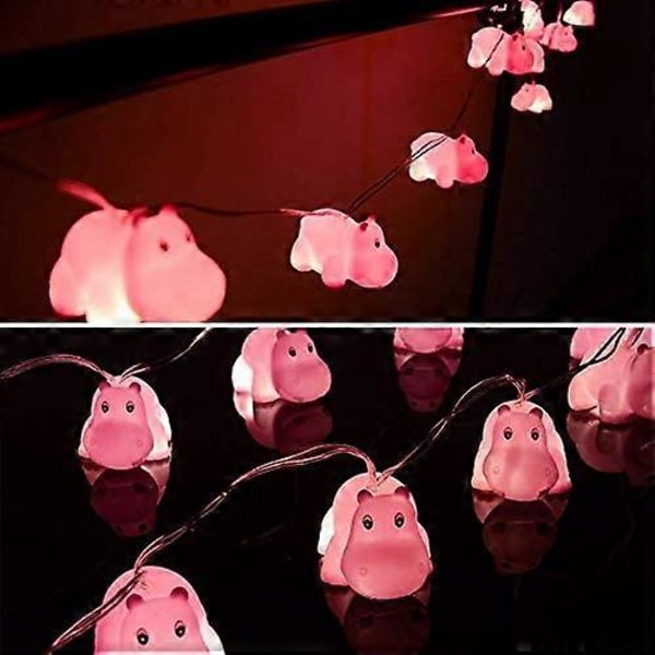 1,5 m 10 Ljus Batteridriven LED Dekorativ Flodhäst Inomhus Utomhus Dekoration Strängljus, Rum Dekoration, Barnrum Dekoration, Söta Gåvor Fest Säng