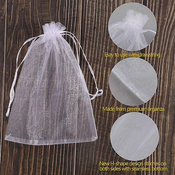 50 stk. Organzaposer 6x9 tommer Snøregaveposer Mesh Gaveposer Hvid Sheer