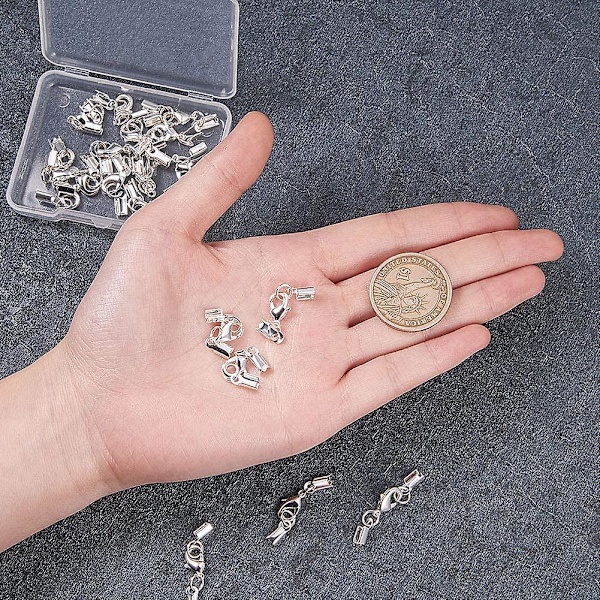 20 Set Brass Hummerklämmor Vikbara Sladdändar Avslutare Krympändar För Smyckestillverkning, Silver