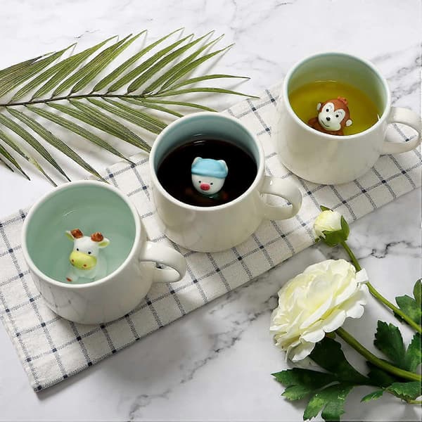 3D Kaffeekopp Katt Inuti Koppen, Bästa Koppar för Par (Vit Katt)