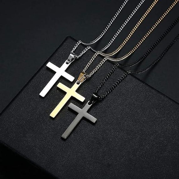 3st korshalsband för män, rostfritt stål korshänge halsband för män hänge kedja 50 cm kedja Guld Silver Svart kors