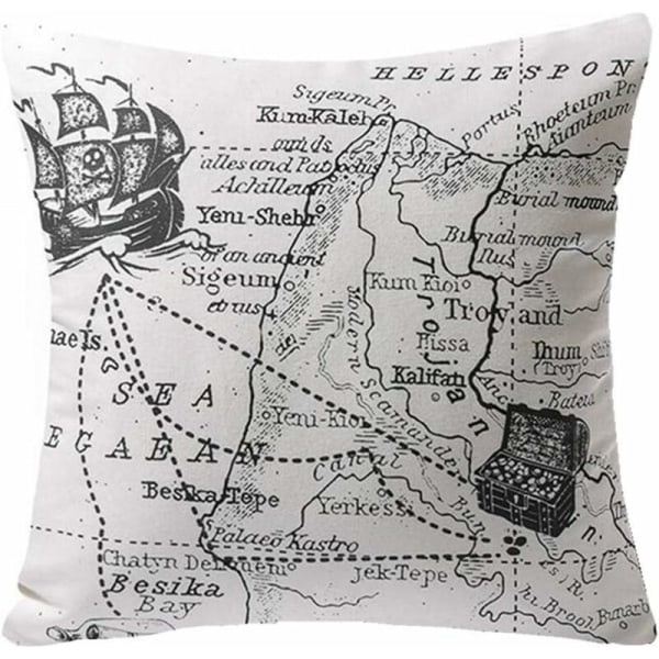 Gspirit Set med 4 bomullslinne printed nautisk kompass Ankare Maritimt brev kuddfodral 45x45cm
