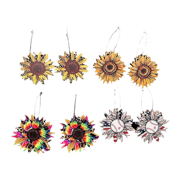 4 par solsikke øredobber blomst dinglende øredobber øre smykker kvinner øre dekorer（6X3.5cm，assortert farge）