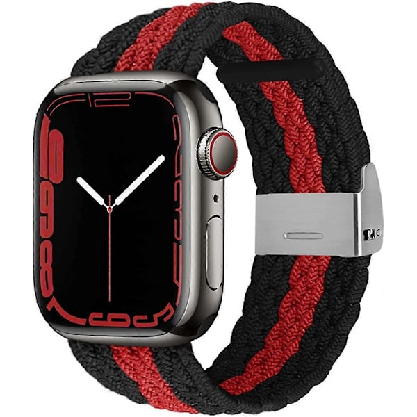 Justerbar Flätad Solo Loop med Spänne Kompatibel med Apple Watch Band 42mm 44mm 45mm Mjuk Armband Stretch Nylon Elastiskt Band för iWatch Serie