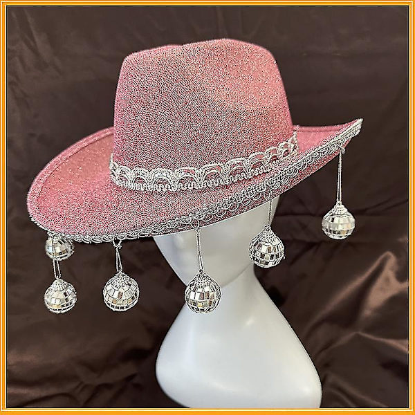 Halloween - Guld Støv Discokugle Rave Fest Sjov Natklub Bar Cowboy Hat Sequin Indpakket Kant Vedhæng Disco Hat（D）