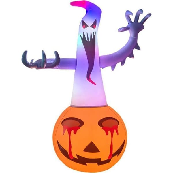 Oppustelig Halloween-dekoration - WINLLINEE - Græskar med spøgelse - Til have, gård, græsplæne, terrasse