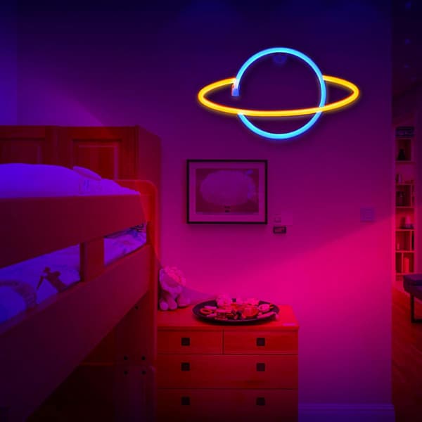 LED-neonskylt Planet Neon Light Cloud Lightning LED-vägglampa Väggdekor Batteri/USB-driven