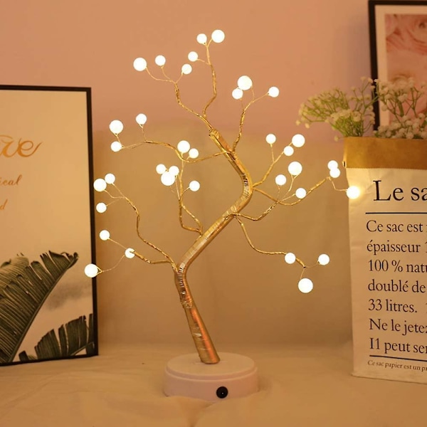 Tre Gren Lys, Varm Hvit 36 Led Perler Dekorativ Bordlampe Batteri