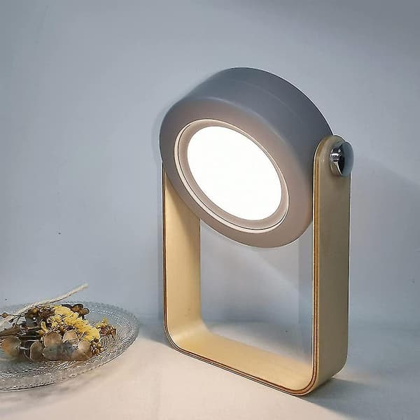 Bærbar bordlampe, nattbordslampe for lesing, soverom, camping (grå)
