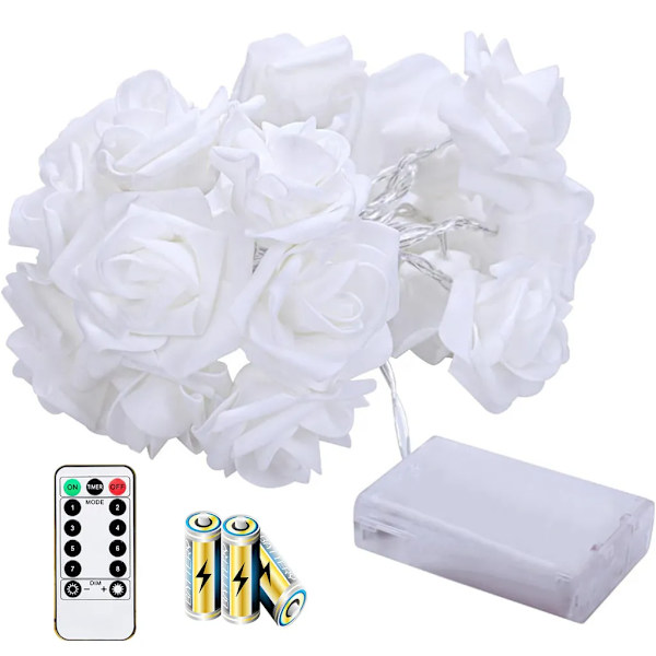 6m 40LED rosen lyskæde, vandtæt indendørs udendørs julebryllupsfest havedekoration, flash batteri