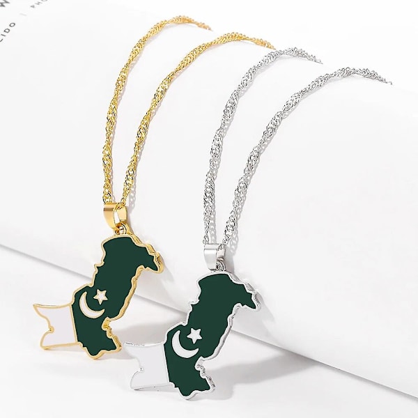 Pakistan Karta Nationell Flagg Hänge Halsband För Kvinnor Män Mode Karta Etnisk Halsband Smycken Present För Pakistanska Vänner（Guld）
