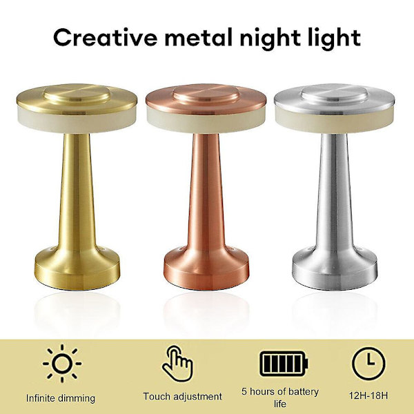 Modern LED-bordslampa med touch-dimmer, USB-laddningsbar sladdlös bar nattlampa -GSL（Silver）