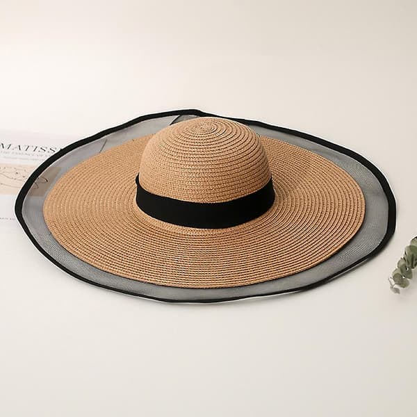 Dame Solhat Sommer UV Beskyttelse Halm Hat Sol Halm Hat Strand Cap Til Rejse Strand(Sort)