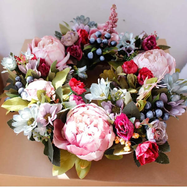 Konstgjord dörrkrans dekorativ blomsterkrans väggkrans för vår sommar alla årstider väggdekoration bröllopsfest festivaldekor