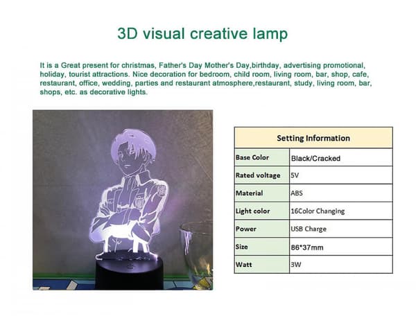 3D Anime Karakter Nattlys Illusjonslampe Fjernkontroll
